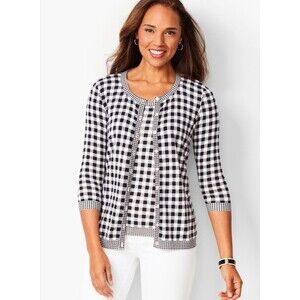 Talbots CHARMING CARDIGAN - THREE-QUARTER SLEEVE - MIXED GINGHAM LP Preppy Work